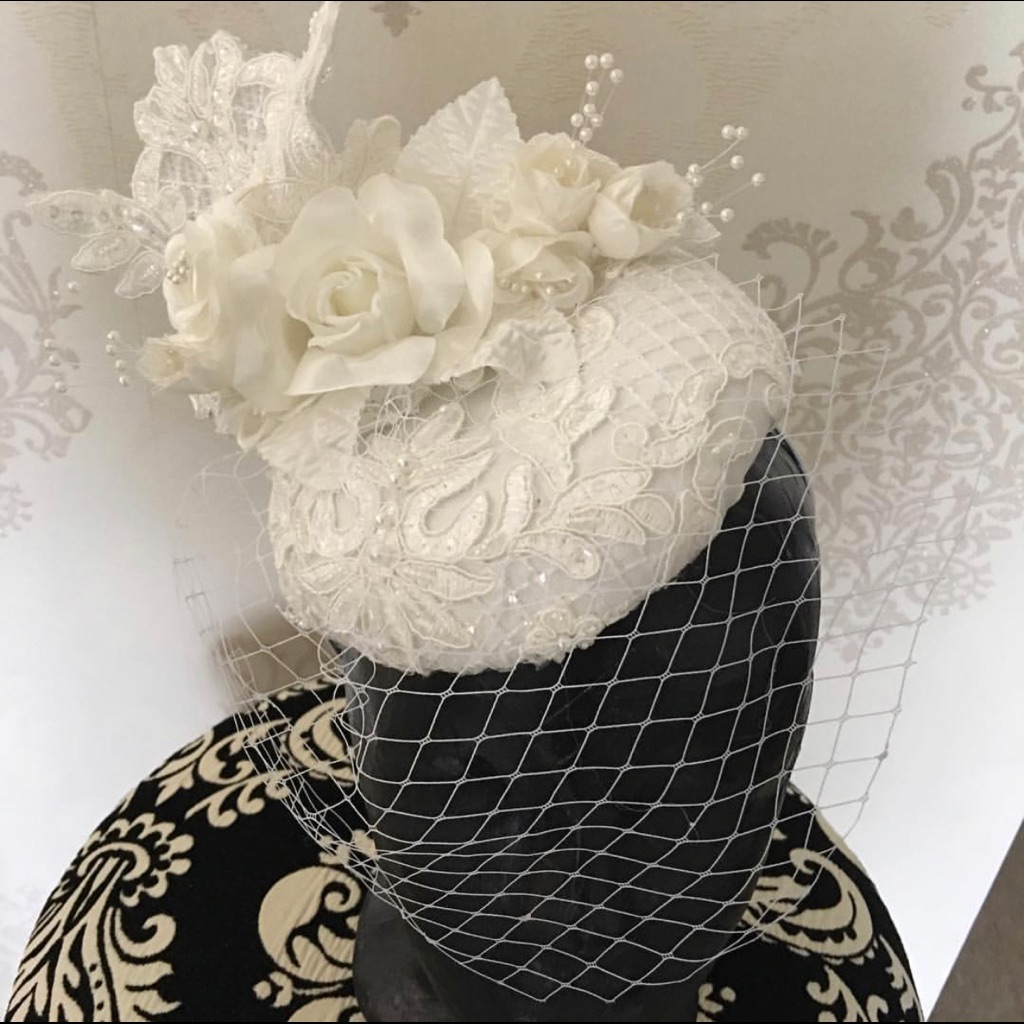 Custom Made French Lace Pearl Head Band Bridal Hat